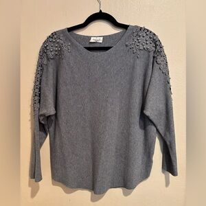Pretty Light Grey Sweater with Baubles and Embroidery on sleeves, Cute Chic